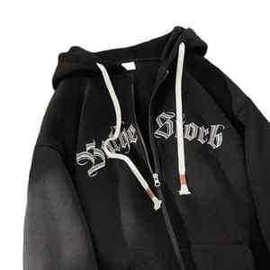 Sweat à capuche zippé de haute qualité, uni, délavé à l'acide, style streetwear français, double fermeture éclair, hiver, délavé au soleil, respirant - Product Image 2