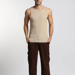 NAPA INDUSTRIES Débardeur tricoté sans manches col en V beige personnalisé avec logo imprimé pour homme, couleur unie décontractée en polyester/coton à séchage rapide - Product Image 2