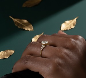 แหวนหมั้นและแต่งงานทองคำ 14k สีเหลือง ทรงรี แบบเอธนิค ประดับเพชรแล็บคุณภาพสูง สำหรับผู้หญิง รับสั่งทำขายส่ง - Product Image 3