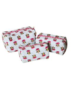 Sac de voyage cosmétique en coton matelassé, écologique, résistant à l'eau et durable |   Organisateur de maquillage à fermeture éclair tendance avec poignée souple - Product Image 3