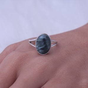 Nueva llegada hecha a mano para mujer joyería Vermeil clásico genuino Seraphinite Oval plano 10x14mm bisel ajuste doble banda eternidad - Product Image 5