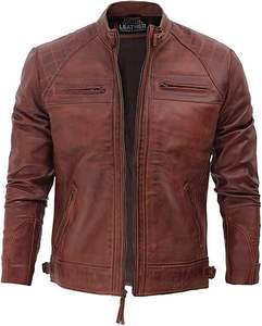 Veste de moto en cuir matelassé à col montant pour hommes avec design élégant, style de rue pour un usage quotidien - Product Image 3