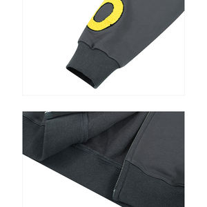 Streetwear Oversized Hip Hop Hoody <b>Yellow</b> Flat Embroidery <b>Hoodie</b> for <b>Men</b> Heavy Wool Terry Cartoon Embroidery Full Zip up <b>Hoodie</b> - Product Image 3