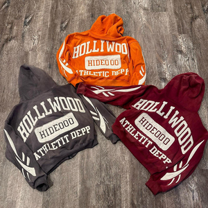 Conjunto personalizado de Sudadera con capucha y pantalón de sudor para hombre, Conjunto de sudadera desgastada con apliques bordados, chándal acampanado con lavado ácido al sol - Product Image 1