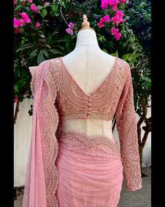 Designer indien dernière couleur rose exclusive Georgette Saree chemisier élégant élégant fantaisie à la mode fête mariée mariage porter des femmes - Product Image 3