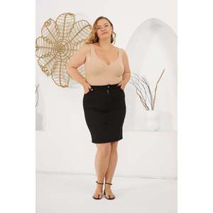 RMG Women's Plus Size Black Denim <b>Skirt</b>, High Waist Stretch Cotton Blend, Casual Knee-Length A-Line Style for Summer - Product Image 4