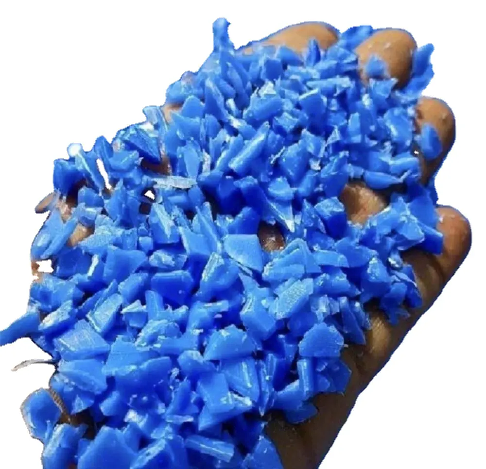 Plastic Hdpe Drums Maalt Blauwe Vlokken Natuurlijk Industrieel Afval Fles Plastic Schrootkorrels