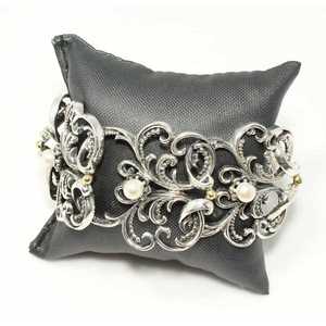 925 Sterling <b>Silver</b> Constantinople Design Antique <b>Bracelet</b> with Lustrous Pearl Stones - Product Image 3