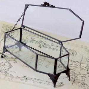 Beau cadre en laiton noir mat fait à la main boîte de rangement en forme de cercueil boîte en verre de luxe utilisation à la maison bijoux indiens en métal - Product Image 4