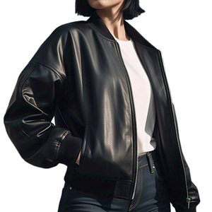 แจ็คเก็ตหนังบอมเบอร์แจ็คเก็ตหนังสำหรับผู้หญิงเสื้อโค้ทหนังพียูคอกลมสำหรับผู้หญิงเสื้อแจ็คเก็ตสำหรับมอเตอร์ไซด์แฟชั่น - Product Image 5