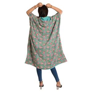 Las mujeres usan chaqueta kaftan Terry Town kaftan bloque de mano estampado de talla única ajuste regular de talla grande kaftan largo chaquetas con capucha para mujeres - Product Image 6