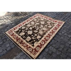Alfombra de lana turca Floral Beige marrón clásica 5,1X6,3 pies diseño de retazos Rectangular para entrada sala de estar respaldo de látex - Product Image 2