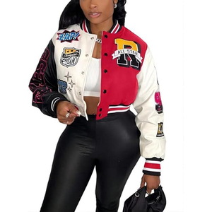 Women's Reversible <b>Quilted</b> Motorcycle Racer <b>Jacket</b> Letter <b>Pattern</b> Button Closure Breathable Eco-Friendly Plus Size S-3XL Autumn - Product Image 1