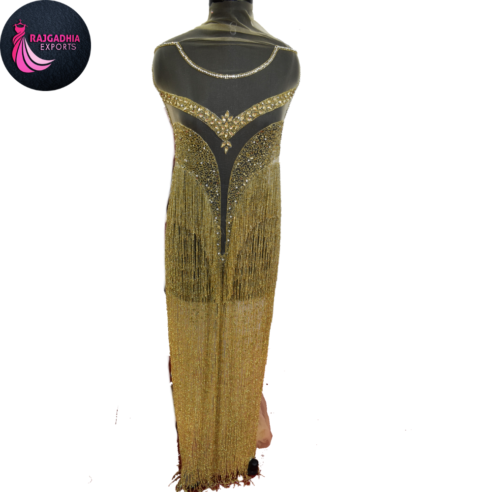 Indian Beaded Panel Dress - Unstitched Luxury Beaded Evening Gown Fabric for Women, Custom Colors Available Indian Beaded Panel Dress - Unstitched Luxury Beaded Evening Gown Fabric for Women, Custom Colors Available