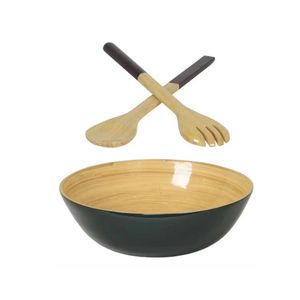 Juego de ensaladeras de bambú hilado hecho a mano con cuchara de varios colores para cocina hecho en Vietnam al por mayor - Product Image 3