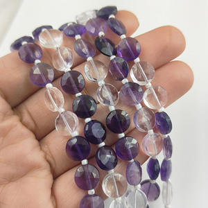 Perles de forme ronde facettées en améthyste ombrée de 8 à 9 mm, 20 à 22 perles dans un fil de 8 pouces, fabrication de perles de forme ronde en améthyste ombrée pour pierres de naissance - Product Image 3