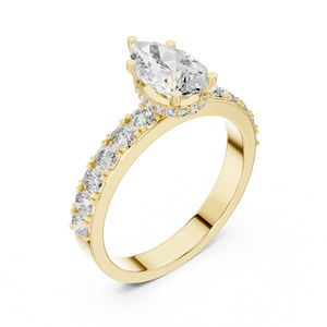 Bague à clous en or rose 14 carats avec diamant de laboratoire en forme de poire et rond pour femmes |   Nouveau diamant cultivé - Product Image 5