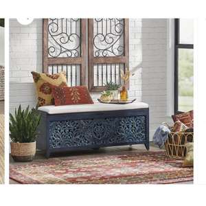 <span class=keywords><strong>Banc</strong></span>-<span class=keywords><strong>coffre</strong></span> de rangement en bois massif indien sculpté à la main, fait à la main, style fermier, écologique, pour la maison, le bar, l'appartement, le salon - Product Image 3