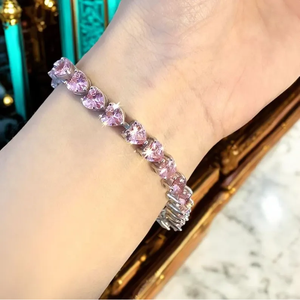 สร้อยข้อมือเทนนิสทรงหัวใจสีชมพูประดับมอสซาไนต์ เงินแท้ 925 สำหรับผู้หญิง ของขวัญเครื่องประดับแฟชั่นสุดหรูโรแมนติกสำหรับเธอ - Product Image 5