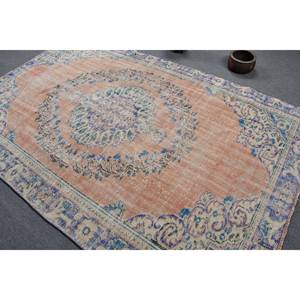 Alfombra turca Vintage azul Beige clásica 5,9X8,9 pies tejido plano de lana con patrón de retazos para decoraciones de sala de estar pasillos - Product Image 4