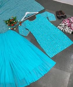 Exclusive 3 Piece Seasonable Banarasi Set With Tussle Detailing and Pearl Embellishments. - Product Image 3