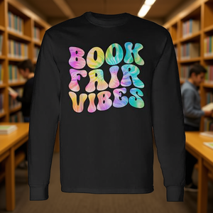 Camiseta de manga larga con estampado Tie Dye de Book Fair Vibes, camiseta escolar nostálgica con diseño de lectura - Product Image 3