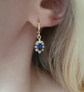 Sapphire Charm <b>Huggie</b> Hoop 925 Sterling <b>Silver</b> Gold Plated Cute Party <b>Earrings</b> Vintage Style Gift for Her Blue Sapphire - Product Image 2