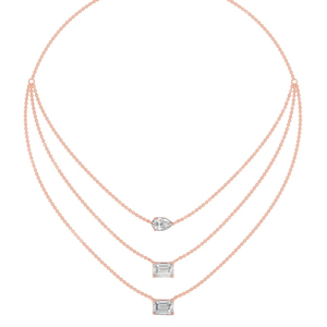 Luxury Engagement Wedding Statement Piece Triple Layered Emerald and Pear Cut Lab Grown Diamond <b>Necklace</b> in 925 silver Graduated - Product Image 6