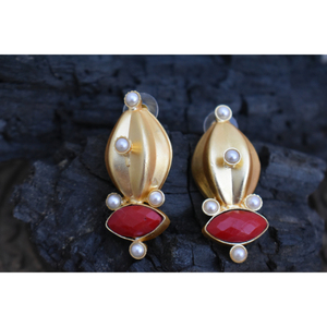 new designer latest fashion trending goldplated light <b>weight</b> stone stud <b>hoop</b> Brass Earrings for girls and women - Product Image 5