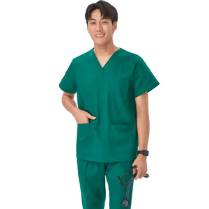 Uniformes de hospital de material elástico con cuello en V y logotipo personalizable - Product Image 3