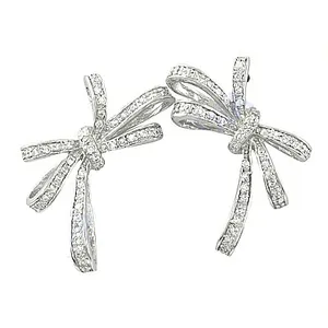 Women's Elegant Fashion Jewelry Silver Bowknot <b>Earrings</b> with <b>Crystals</b> - Product Image 2