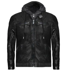 फैशन Hoodeid चमड़े का जैकेट windproof और स्थायी चमड़े का जैकेट