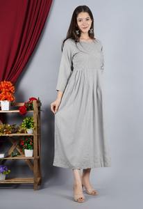 Nouvelle Collection de styliste avec broderie à manches trois-quarts ras du cou longueur mollet femmes Kurti - Product Image 4