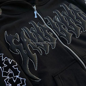 Ensemble pantalon de survêtement et sweat à capuche évasés pour hommes, survêtement unisexe, imprimé bouffant, strass, sweat à capuche zippé, pantalon de survêtement évasé - Product Image 3