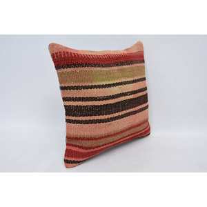 Oreiller en patchwork multicolore Kilim 14x14 pouces Coussin en laine tissée de luxe Feuilles moelleuses Vintage Accent décoratif de chevet - Product Image 3