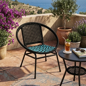 Green Outdoor <b>Dining</b> <b>Armchair</b> Aluminium Frame Synthetic Rope Webbing Cartenza Fabric Cushion Patio Setup Art Design Decor - Product Image 5