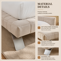 Lit rembourré moderne en crème avec tête de lit matelassée au design écologique et pieds en métal