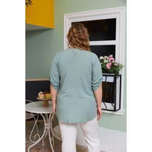 Camisa de Viscosa Voile RMG Talla Grande para Mujer, con Mangas Detalladas, Blusa Verde Menta Cómoda para Uso Diario - Product Image 4