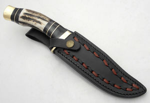 Cuchillos de caza de acero D2 hechos a mano personalizados con mango de cuerno Cuchillo Bowie de alto pulido con Funda de cuero. - Product Image 6