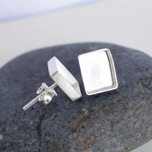 925 argent Sterling Rectangle lunette tasse boucle d'oreille 4x6 à 23x33mm blanc réglage pince pierres précieuses bricolage montage pour la fabrication de bijoux - Product Image 5