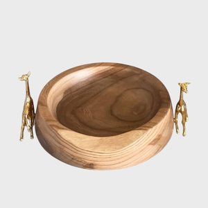 Eco-Friendly Wooden <b>Bowl</b> With Brass Giraffe Accents Perfect Decorative <b>Bowl</b> And <b>Serving</b> <b>Bowl</b> For Your Home Decor On-Sale - Product Image 1