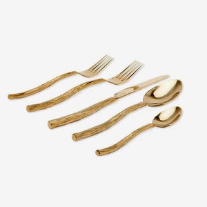 Gran calidad de acero inoxidable chapado en oro redondo mango forjado al por mayor hecho en La India juego de cubiertos para eventos cenas fiesta - Product Image 2