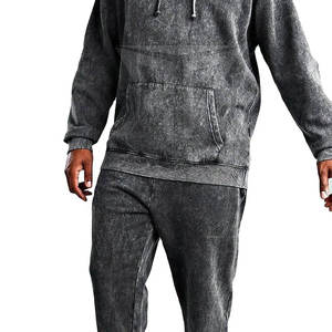 Ensemble de pantalons de survêtement à capuche pour hommes de style streetwear délavé à l'acide de taille adulte personnalisé de grande taille motif uni d'hiver 100% coton respirant - Product Image 3