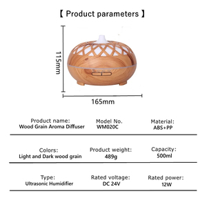 500ml Wood Grain Ultrasonic <b>Essential</b> <b>Oil</b> <b>Diffuser</b> with Cut-Out Design 7 Color LED Light and Timer - Product Image 5