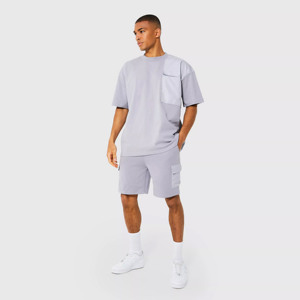 ชุดเซ็ตเสื้อยืดแขนสั้นถักนิตติ้งและกางเกงขาสั้นลำลองไซส์ใหญ่สำหรับผู้ชายใส่หน้าร้อน ขายส่ง ระบายอากาศได้ดี แห้งเร็ว ชุด 2 ชิ้น - Product Image 2