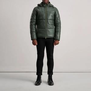 Blouson matelassé en cuir véritable à capuche pour homme, style streetwear d'hiver, fermeture éclair sur le devant, imperméable, respirant, veste de moto - Product Image 3