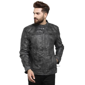 Veste en cuir de haute qualité pour hommes, coupe ajustée, décoration de poche avec col, vêtements d'hiver - Product Image 1