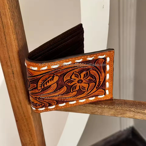 ใหม่ดอกไม้มือเครื่องมือกระเป๋าสตางค์หนังแฮนด์เมดบัตรเครดิตกระเป๋าสตางค์สองพับมือเย็บหนังแท้กระเป๋าสตางค์ผู้ชายตะวันตก - Product Image 3