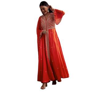 Costume Palazzo en Soie Russe Orange avec Coupe Dana et Paillettes Travail en Gros Vêtements Ethniques pour Femmes OEM Fournisseur d'Usine de Vêtements - Product Image 3