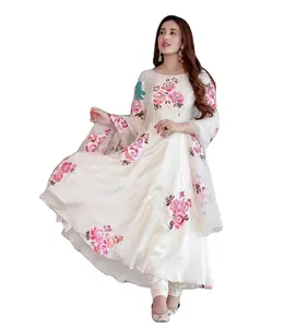 デザイナープリントマルチカラー美しいGEORGETTE SALWAR SUIT with DIGITAL PRINT DUPATTA GOWN FABRICS : GEORGETTE WITH